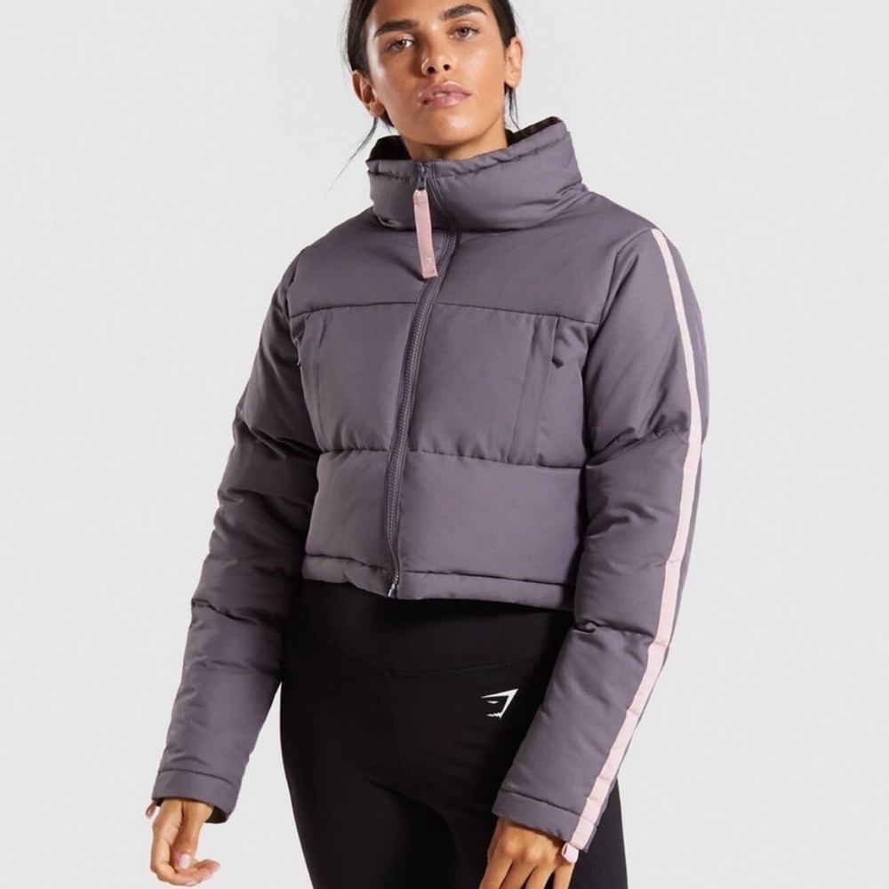 NWOT Gymshark Oversized Lavender Grey and Pink Cropped Puffer Jacket - Picture 6 of 6